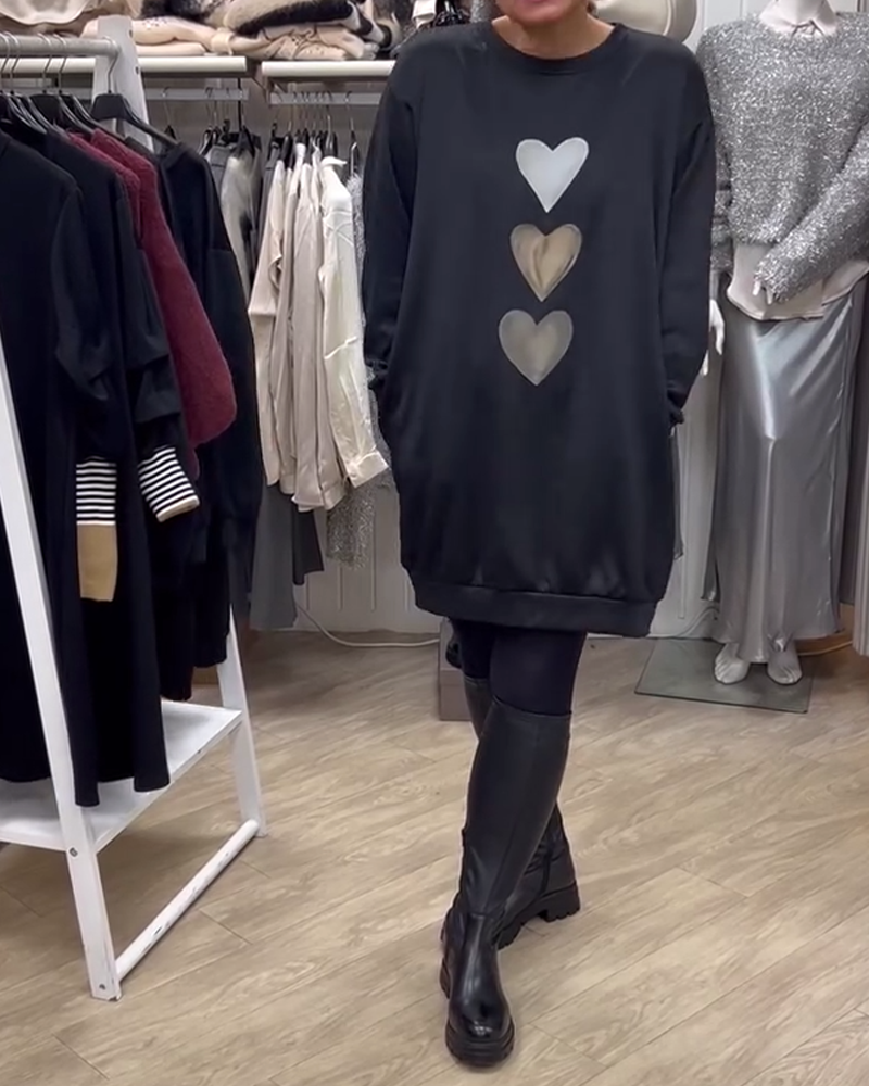 Klänning Shift Hjärt Mönster Casual