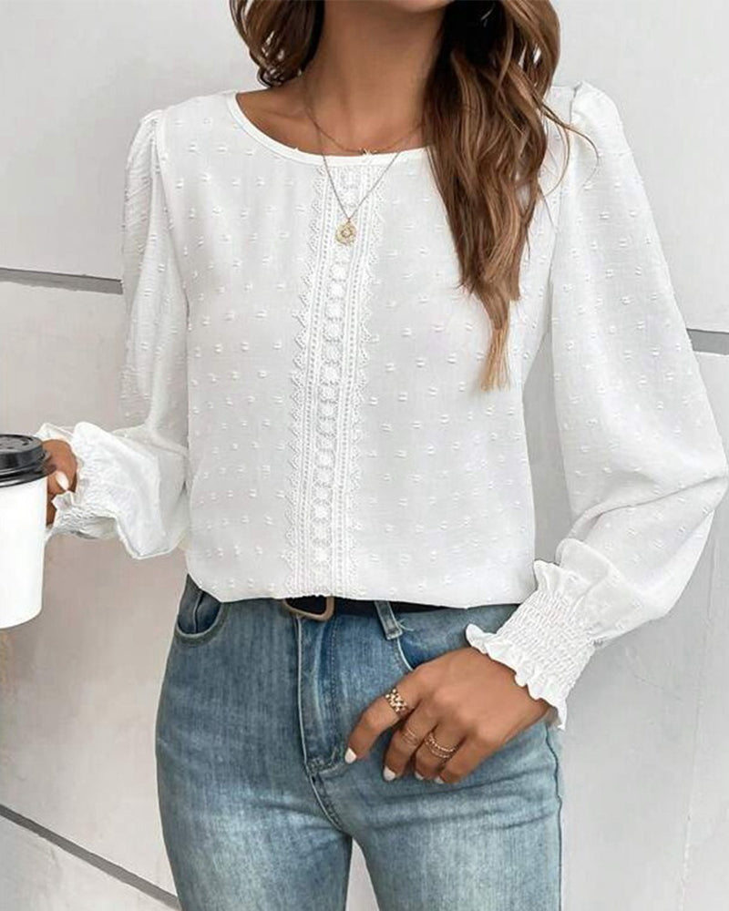 Blus Enkel Rund Hals Solid Färg