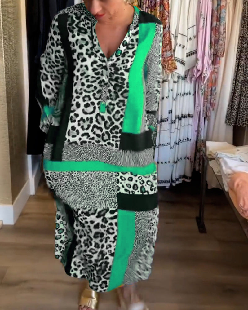 Leopardklänning med geometriskt tryck