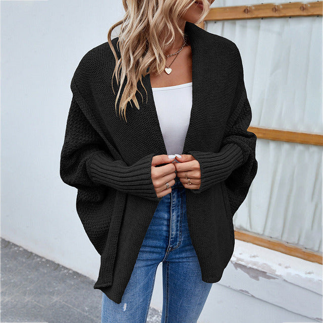 Casual Cardigan Med Fladdermusärm