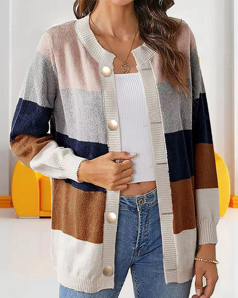 Färgblock cardigan för kvinnor