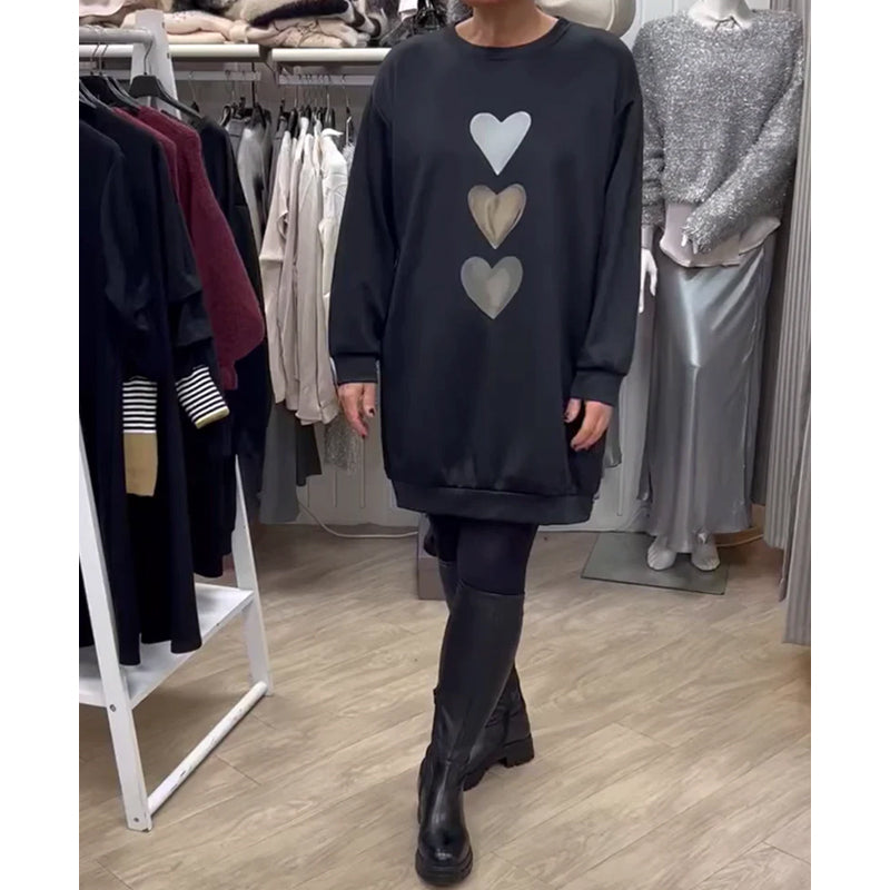 Klänning Shift Hjärt Mönster Casual