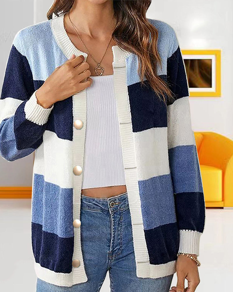 Färgblock cardigan för kvinnor