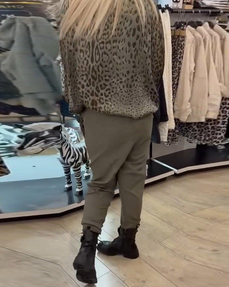 Enfärgade fritidsbyxor med dragsko