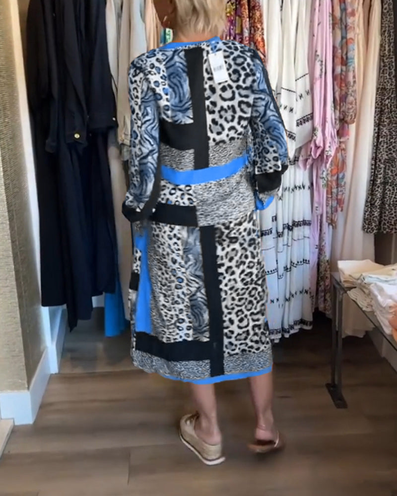 Leopardklänning med geometriskt tryck