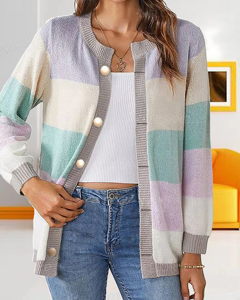 Färgblock cardigan för kvinnor