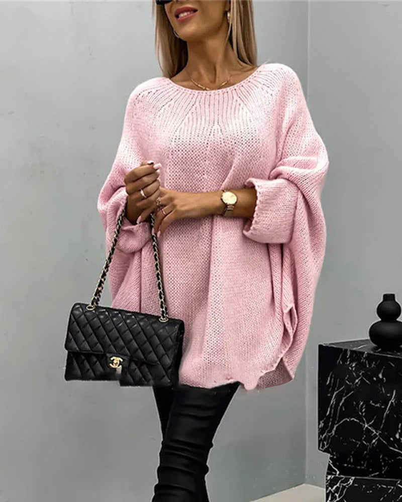 Elegant stickad cape tröja för kvinnor