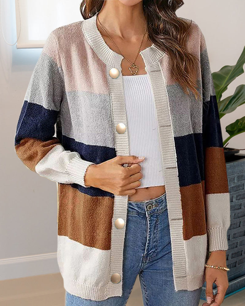 Färgblock cardigan för kvinnor