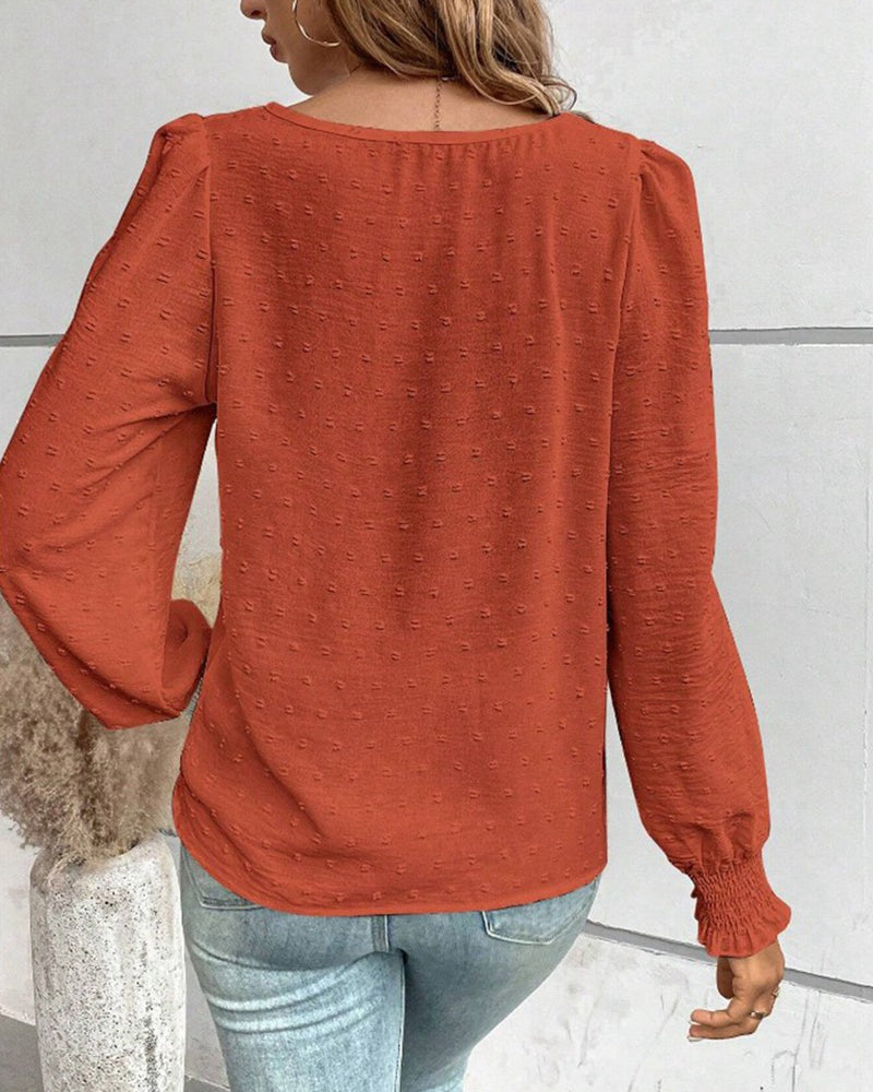 Blus Enkel Rund Hals Solid Färg