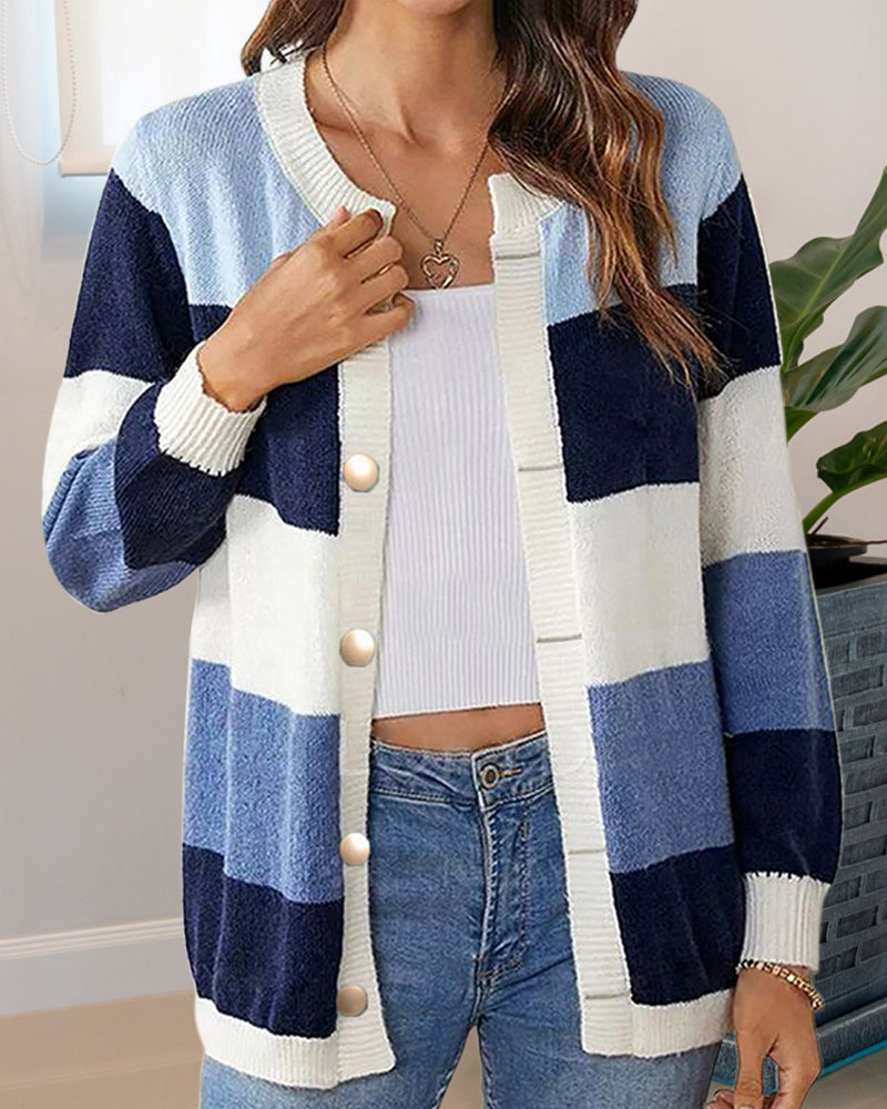 Färgblock cardigan för kvinnor