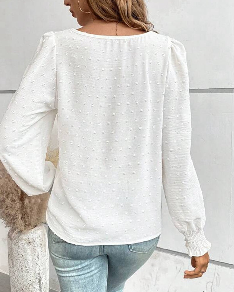 Blus Enkel Rund Hals Solid Färg