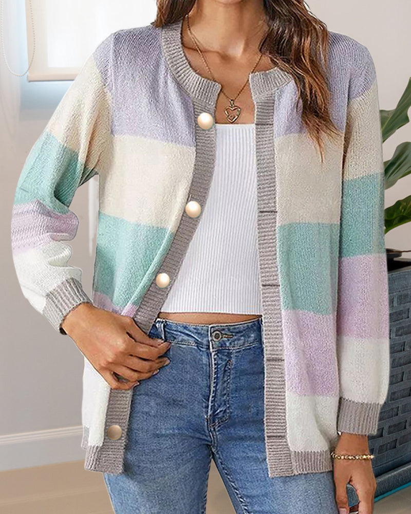 Färgblock cardigan för kvinnor