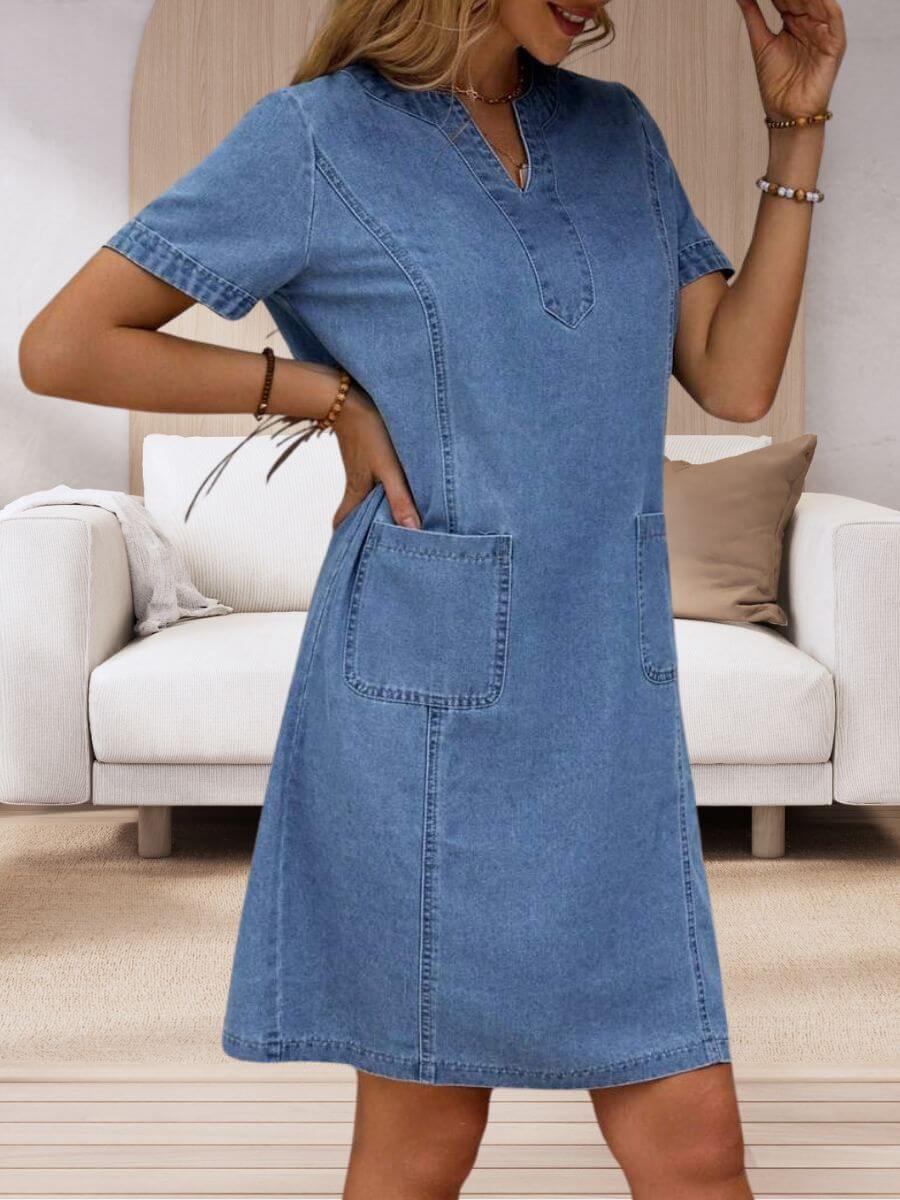 Amanda™ - V-hals Sommarklänning i Mjuk Denim