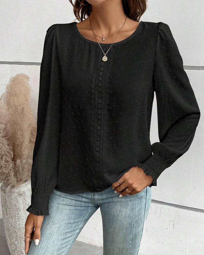 Blus Enkel Rund Hals Solid Färg