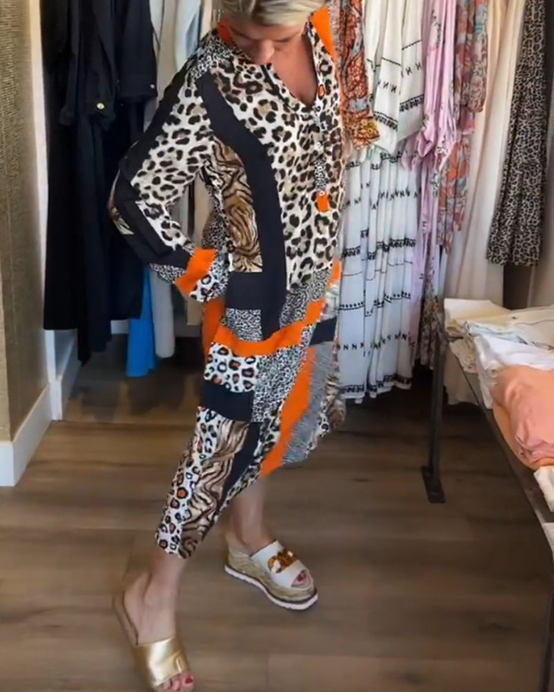 Leopardklänning med geometriskt tryck