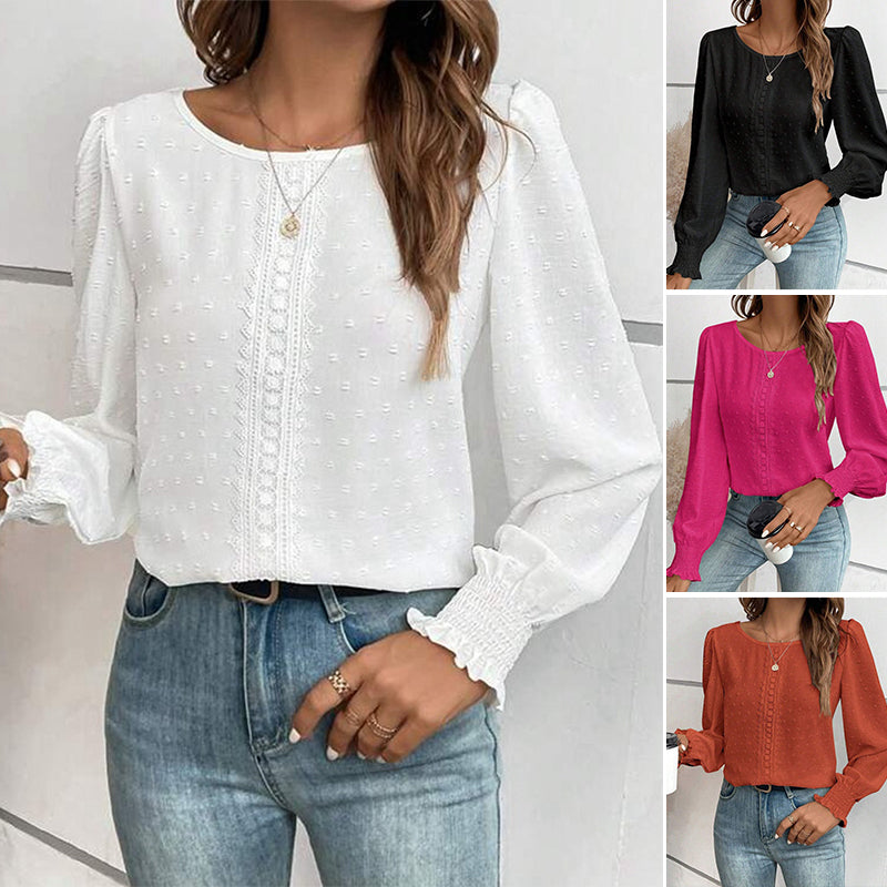 Blus Enkel Rund Hals Solid Färg
