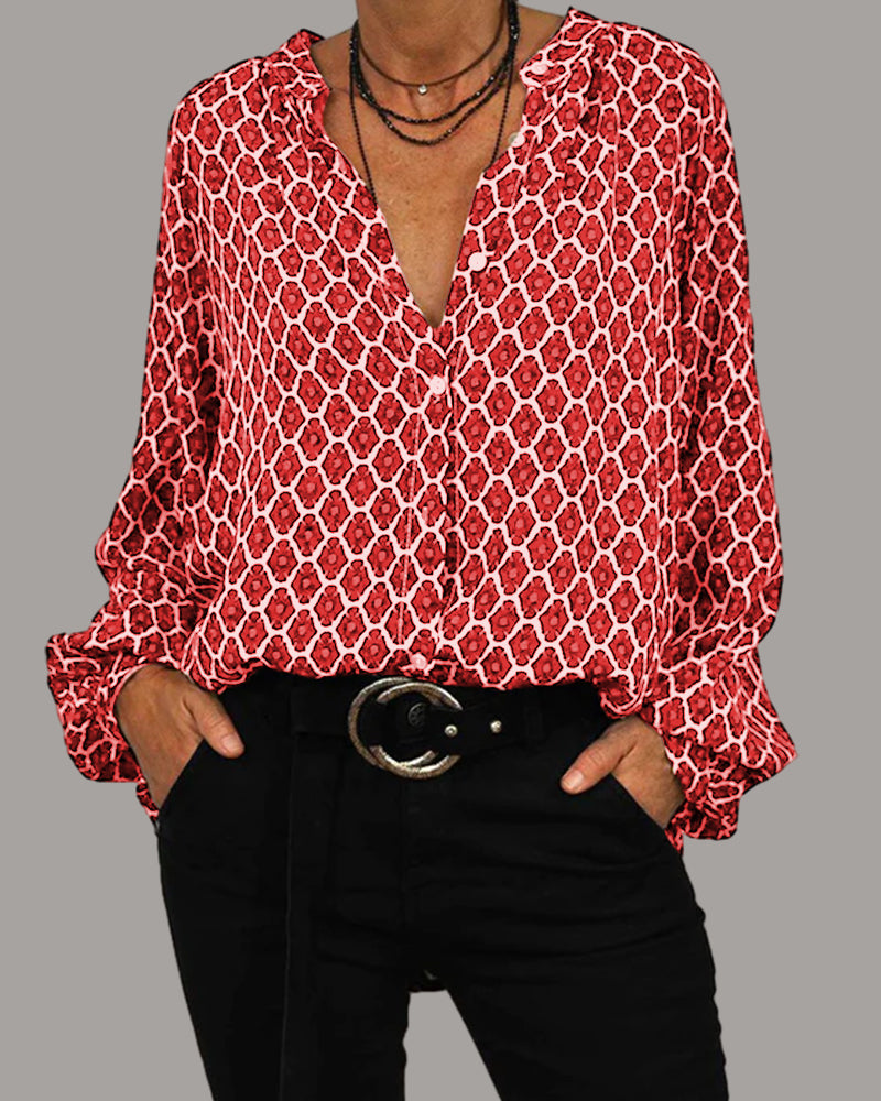 Ledig Blus med V-Ringning