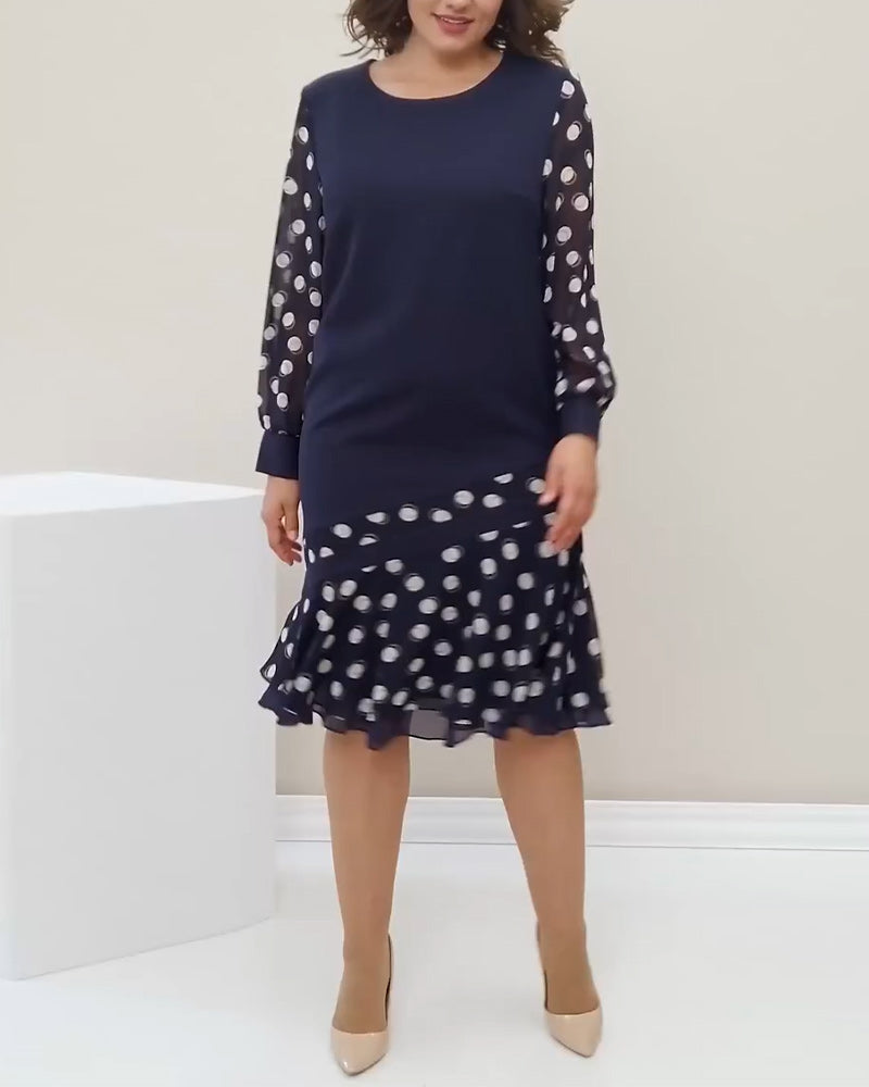 Klänning Rund Hals Långa Ärmar Polka Prickar