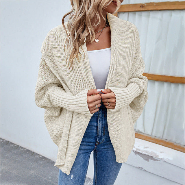 Casual Cardigan Med Fladdermusärm