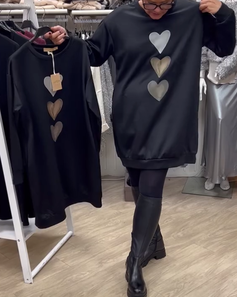 Klänning Shift Hjärt Mönster Casual