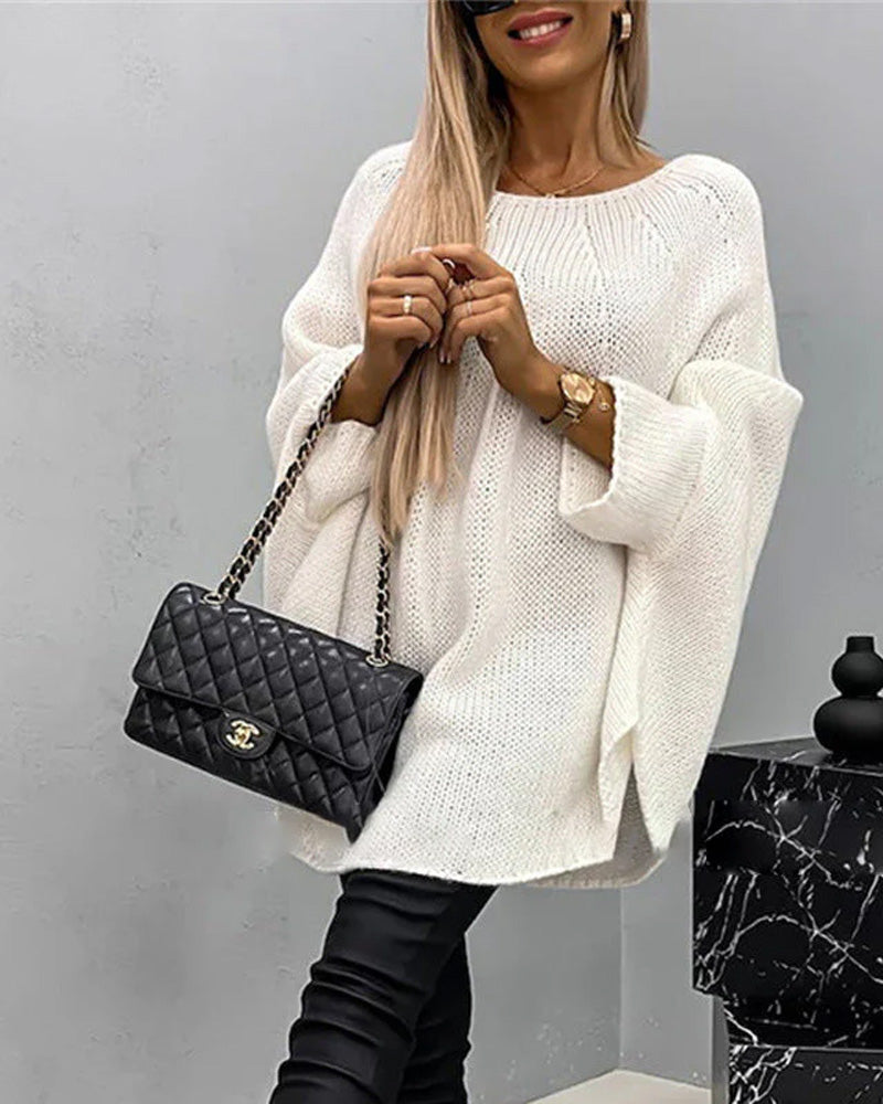 Elegant stickad cape tröja för kvinnor