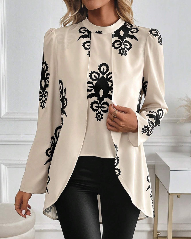 Blus Puffärm Oregelbundet Tryck