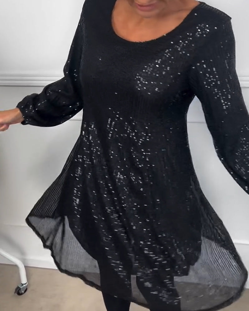 Klänning elegant lykta ärm paljett a-linje