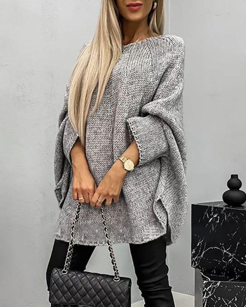 Elegant stickad cape tröja för kvinnor