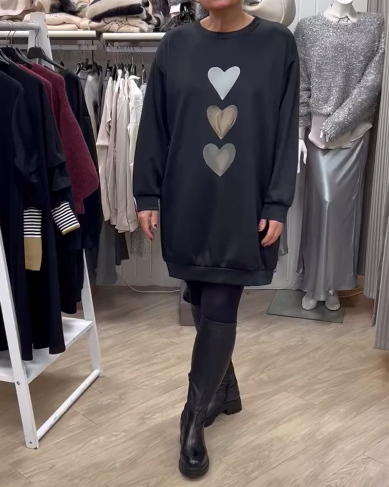 Klänning Shift Hjärt Mönster Casual