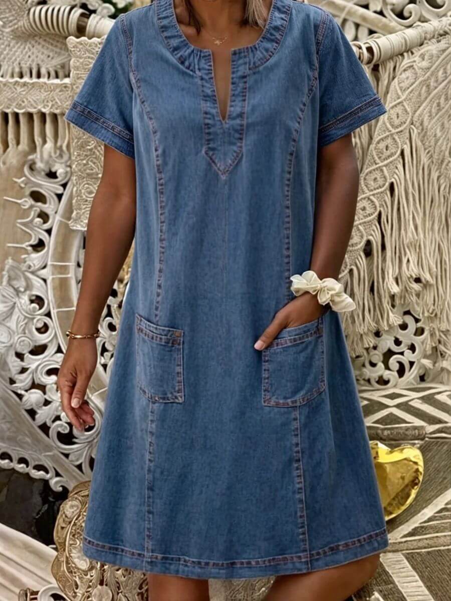 Amanda™ - V-hals Sommarklänning i Mjuk Denim