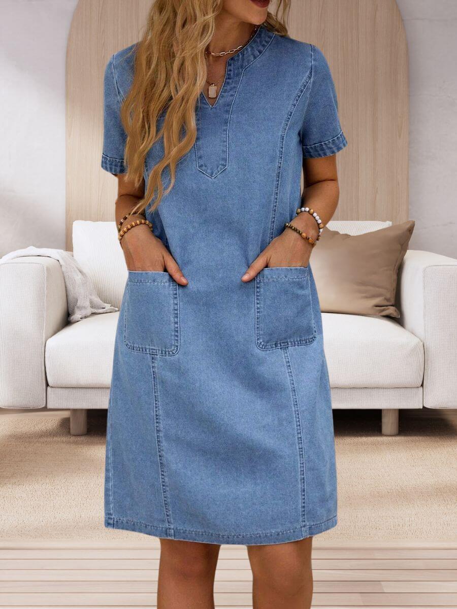 Amanda™ - V-hals Sommarklänning i Mjuk Denim