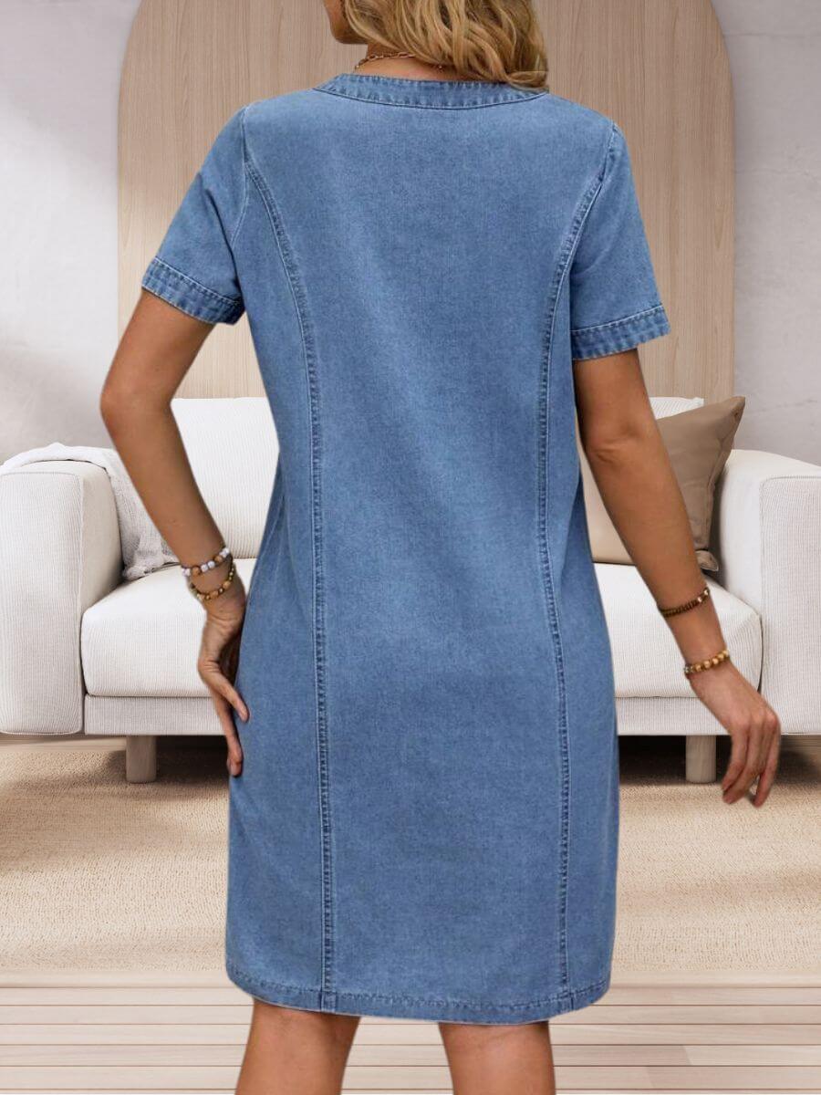 Amanda™ - V-hals Sommarklänning i Mjuk Denim
