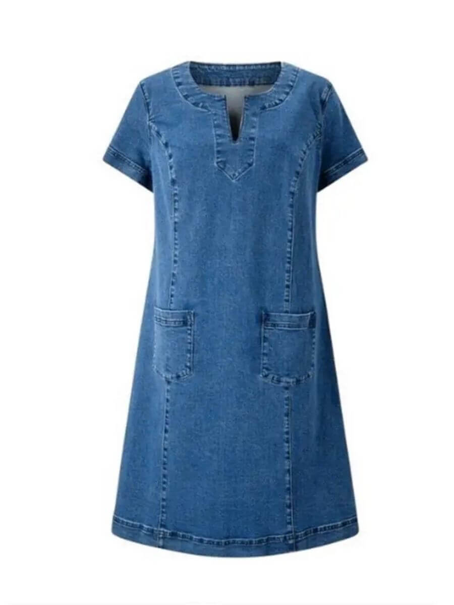 Amanda™ - V-hals Sommarklänning i Mjuk Denim