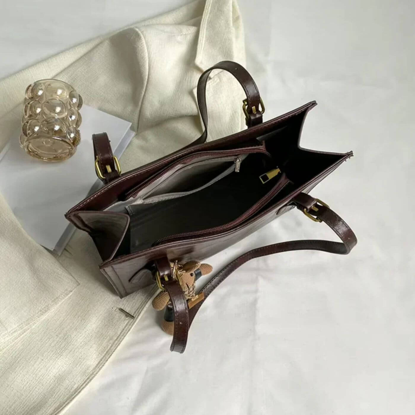 Lene™ – Kanin Charm Vintage Skulderveske i Skinn