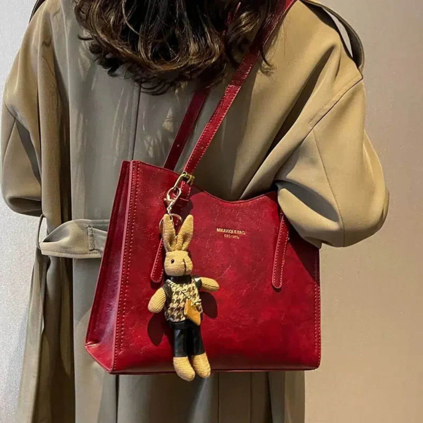 Lene™ – Kanin Charm Vintage Skulderveske i Skinn