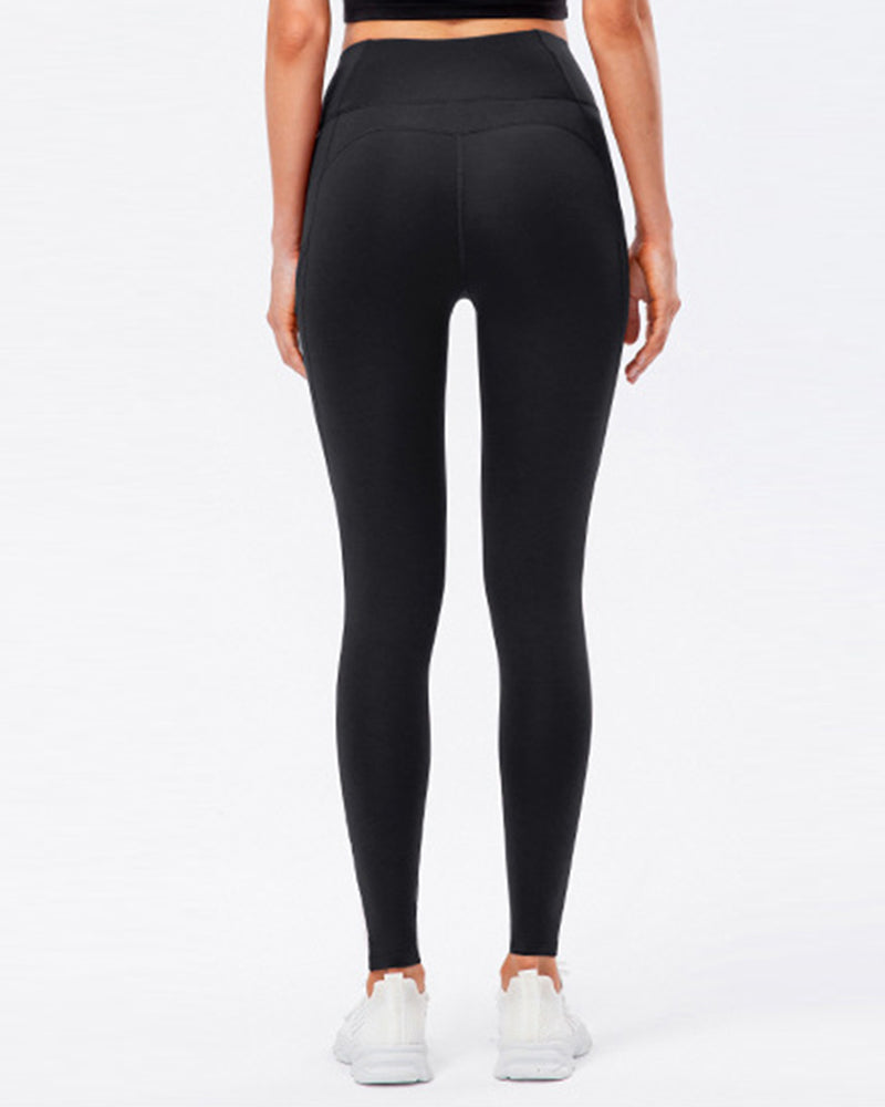 Enfärgade leggings med fleecefickor