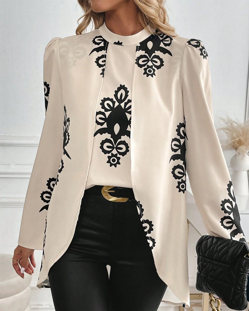 Blus Puffärm Oregelbundet Tryck