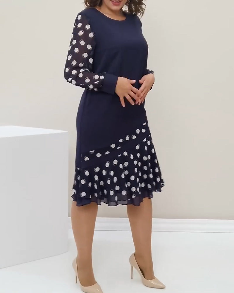 Klänning Rund Hals Långa Ärmar Polka Prickar