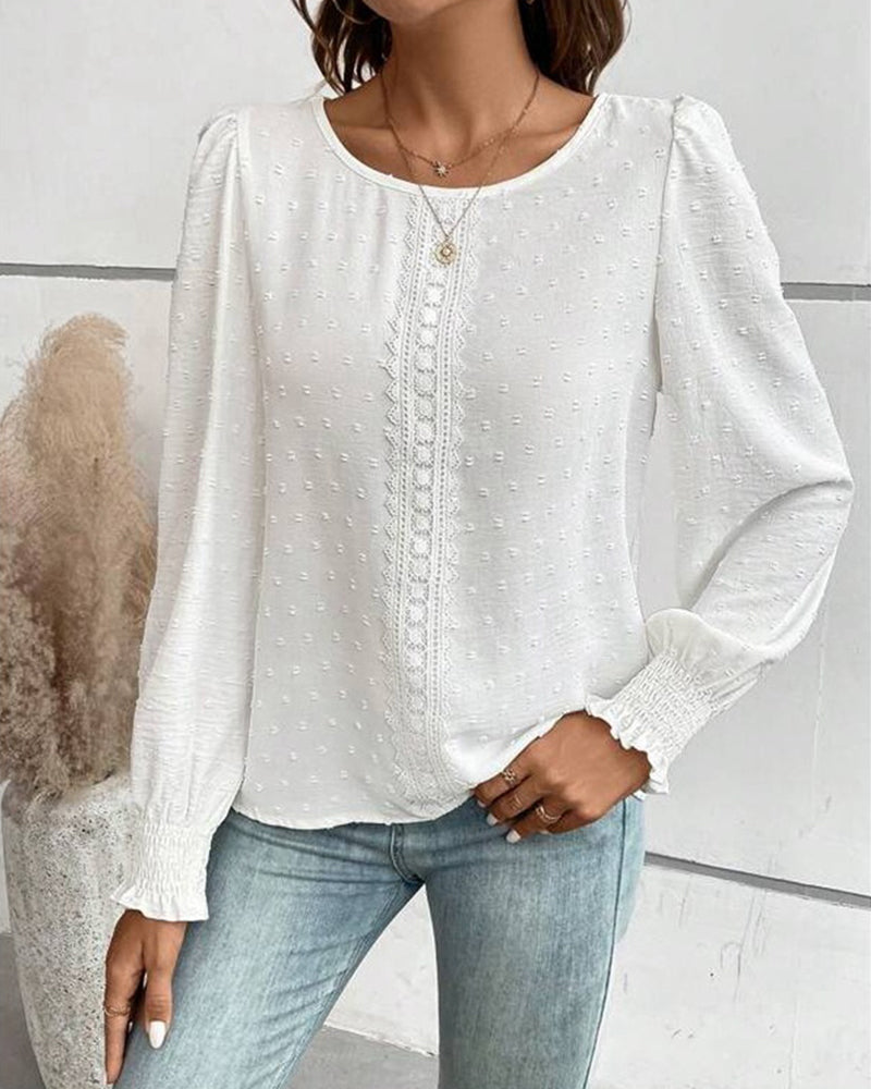 Blus Enkel Rund Hals Solid Färg