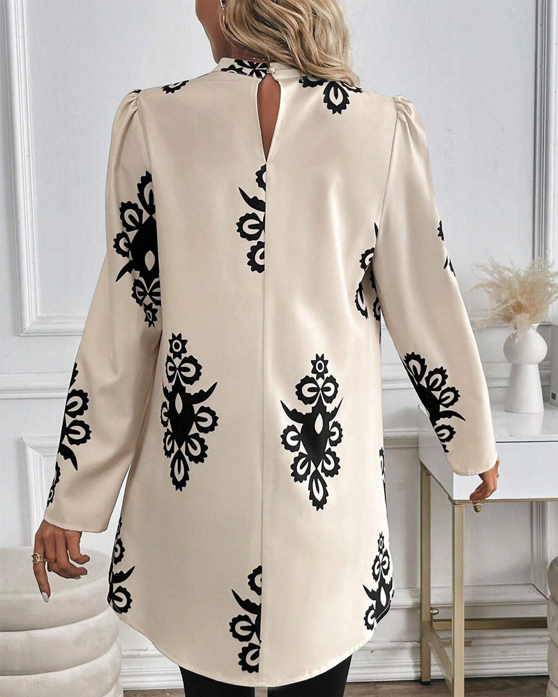 Blus Puffärm Oregelbundet Tryck