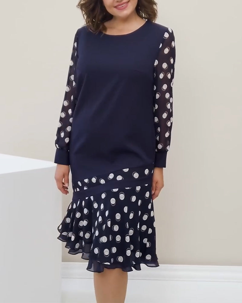 Klänning Rund Hals Långa Ärmar Polka Prickar