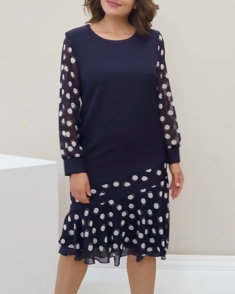 Klänning Rund Hals Långa Ärmar Polka Prickar