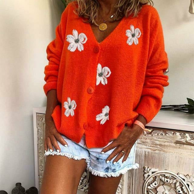 Blommig Broderi Avslappnad Kofta